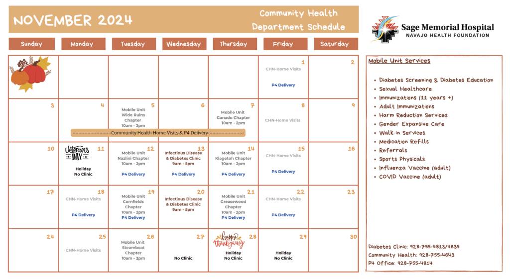 Mobile Health Unit November Schedule